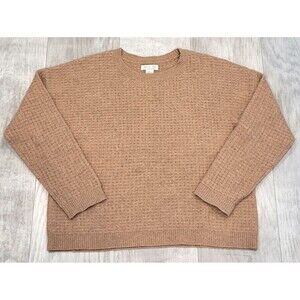 Rachel Zoe XL 100% Cashmere Waffle Knit Sweater Camel Tan Crewneck Pullover Boxy